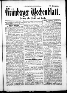 Gr&uuml;nberger Wochenblatt: Zeitung f&uuml;r Stadt und Land, No. 114. ( 24. September 1912 )