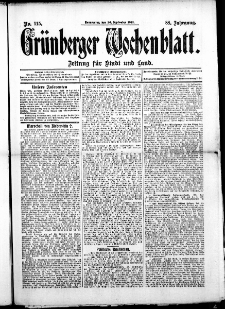 Gr&uuml;nberger Wochenblatt: Zeitung f&uuml;r Stadt und Land, No. 115. ( 26. September 1912 )
