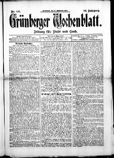 Gr&uuml;nberger Wochenblatt: Zeitung f&uuml;r Stadt und Land, No. 106. ( 28. September 1912 )