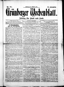 Gr&uuml;nberger Wochenblatt: Zeitung f&uuml;r Stadt und Land, No. 117. ( 1. Oktober 1912 )