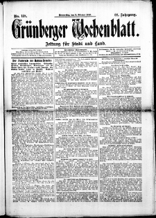 Gr&uuml;nberger Wochenblatt: Zeitung f&uuml;r Stadt und Land, No. 118. ( 3. Oktober 1912 )