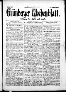 Gr&uuml;nberger Wochenblatt: Zeitung f&uuml;r Stadt und Land, No. 120. ( 8. Oktober 1912 )