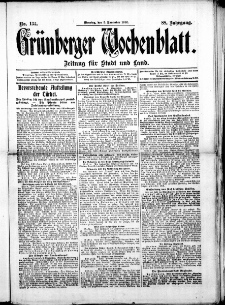 Gr&uuml;nberger Wochenblatt: Zeitung f&uuml;r Stadt und Land, No. 132. ( 5. November 1912 )