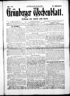 Gr&uuml;nberger Wochenblatt: Zeitung f&uuml;r Stadt und Land, No. 142. ( 28. November 1912 )