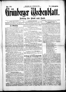 Gr&uuml;nberger Wochenblatt: Zeitung f&uuml;r Stadt und Land, No. 143. ( 30. November 1912 )