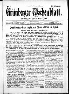 Gr&uuml;nberger Wochenblatt: Zeitung f&uuml;r Stadt und Land, No. 2. ( 3. Januar 1915 )