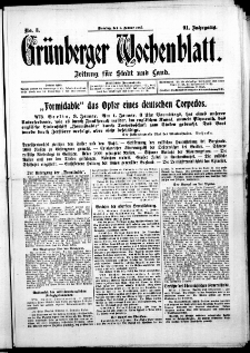Grünberger Wochenblatt: Zeitung für Stadt und Land, No. 3. ( 5. Januar 1915 )