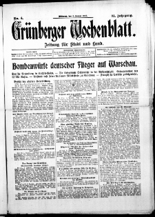 Gr&uuml;nberger Wochenblatt: Zeitung f&uuml;r Stadt und Land, No. 4. ( 6. Januar 1915 )