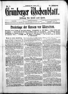 Grünberger Wochenblatt: Zeitung für Stadt und Land, No. 5. ( 7. Januar 1915 )