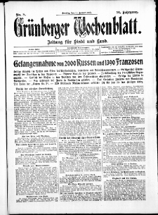 Gr&uuml;nberger Wochenblatt: Zeitung f&uuml;r Stadt und Land, No. 8. ( 10. Januar 1915 )