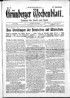 Grünberger Wochenblatt: Zeitung für Stadt und Land, No. 9. ( 12. Januar 1915 )