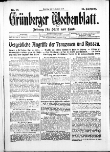 Grünberger Wochenblatt: Zeitung für Stadt und Land, No. 20. ( 24. Januar 1915 )