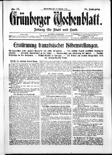 Grünberger Wochenblatt: Zeitung für Stadt und Land, No. 23. ( 28. Januar 1915 )