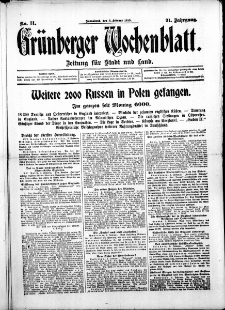 Gr&uuml;nberger Wochenblatt: Zeitung f&uuml;r Stadt und Land, No. 31. ( 2. Februar 1915 )