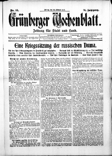 Gr&uuml;nberger Wochenblatt: Zeitung f&uuml;r Stadt und Land, No. 36. ( 12. Februar 1915 )
