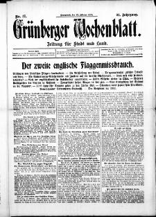 Gr&uuml;nberger Wochenblatt: Zeitung f&uuml;r Stadt und Land, No. 37. ( 13. Februar 1915 )