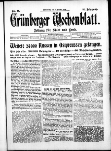 Gr&uuml;nberger Wochenblatt: Zeitung f&uuml;r Stadt und Land, No. 41. ( 18. Februar 1915 )