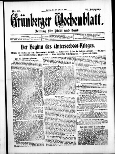 Gr&uuml;nberger Wochenblatt: Zeitung f&uuml;r Stadt und Land, No. 42. ( 19. Februar 1915 )