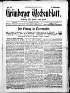 Gr&uuml;nberger Wochenblatt: Zeitung f&uuml;r Stadt und Land, No. 43. ( 20. Februar 1915 )