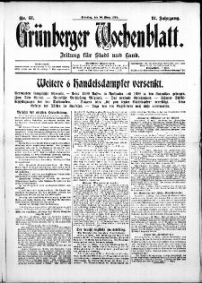 Gr&uuml;nberger Wochenblatt: Zeitung f&uuml;r Stadt und Land, No. 63. ( 16. M&auml;rz 1915 )