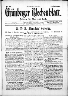 Gr&uuml;nberger Wochenblatt: Zeitung f&uuml;r Stadt und Land, No. 64. ( 17. M&auml;rz 1915 )