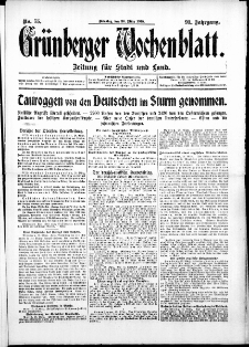 Gr&uuml;nberger Wochenblatt: Zeitung f&uuml;r Stadt und Land, No. 75. ( 30. M&auml;rz 1915 )