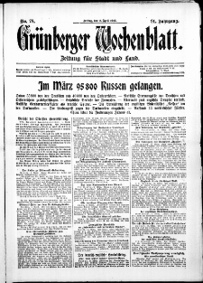 Gr&uuml;nberger Wochenblatt: Zeitung f&uuml;r Stadt und Land, No. 78. ( 2. April 1915 )