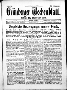 Gr&uuml;nberger Wochenblatt: Zeitung f&uuml;r Stadt und Land, No. 79. ( 4. April 1915 )