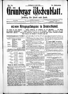 Gr&uuml;nberger Wochenblatt: Zeitung f&uuml;r Stadt und Land, No. 84. ( 11. April 1915 )
