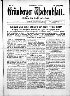 Gr&uuml;nberger Wochenblatt: Zeitung f&uuml;r Stadt und Land, No. 89. ( 17. April 1915 )