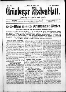 Grünberger Wochenblatt: Zeitung für Stadt und Land, No. 90. ( 18. April 1915 )