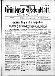 Grünberger Wochenblatt: Zeitung für Stadt und Land, No. 103. ( 4. Mai 1915 )