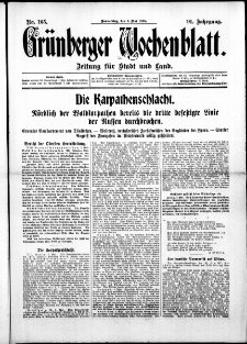 Gr&uuml;nberger Wochenblatt: Zeitung f&uuml;r Stadt und Land, No. 105. ( 6. Mai 1915 )