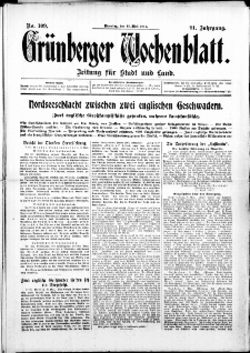 Grünberger Wochenblatt: Zeitung für Stadt und Land, No. 109. ( 11. Mai 1915 )