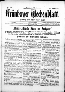 Gr&uuml;nberger Wochenblatt: Zeitung f&uuml;r Stadt und Land, No. 112. ( 15. Mai 1915 )