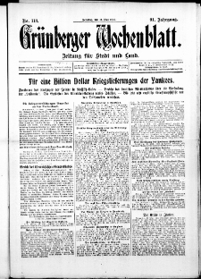 Grünberger Wochenblatt: Zeitung für Stadt und Land, No. 113. ( 16. Mai 1915 )