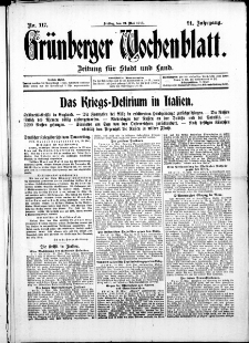 Gr&uuml;nberger Wochenblatt: Zeitung f&uuml;r Stadt und Land, No. 117. ( 21. Mai 1915 )