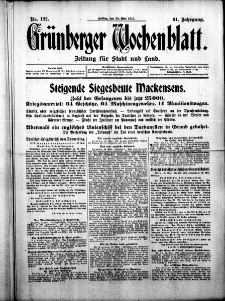 Gr&uuml;nberger Wochenblatt: Zeitung f&uuml;r Stadt und Land, No. 122. ( 28. Mai 1915 )