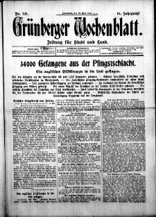 Gr&uuml;nberger Wochenblatt: Zeitung f&uuml;r Stadt und Land, No. 123. ( 29. Mai 1915 )