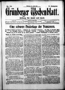 Grünberger Wochenblatt: Zeitung für Stadt und Land, No. 125. ( 1.Juni 1915 )