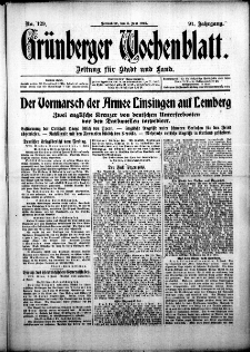 Gr&uuml;nberger Wochenblatt: Zeitung f&uuml;r Stadt und Land, No. 129. ( 5. Juni 1915 )