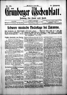 Grünberger Wochenblatt: Zeitung für Stadt und Land, No. 132. ( 9. Juni 1915 )