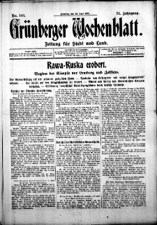 Grünberger Wochenblatt: Zeitung für Stadt und Land, No. 143. ( 22. Juni 1915 )