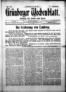 Grünberger Wochenblatt: Zeitung für Stadt und Land, No. 145. ( 24. Juni 1915 )