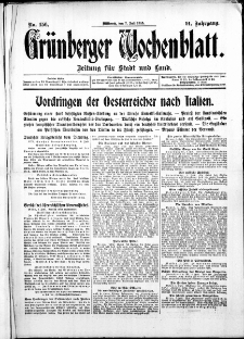 Grünberger Wochenblatt: Zeitung für Stadt und Land, No. 156. ( 7. Juli 1915 )