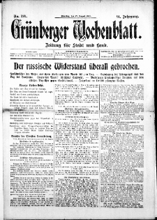 Grünberger Wochenblatt: Zeitung für Stadt und Land, No. 191. ( 17. August 1915 )