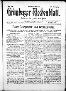 Grünberger Wochenblatt: Zeitung für Stadt und Land, No. 194. ( 20. August 1915 )