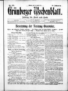 Gr&uuml;nberger Wochenblatt: Zeitung f&uuml;r Stadt und Land, No. 197. ( 24. August 1915 )