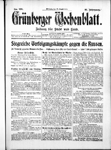 Grünberger Wochenblatt: Zeitung für Stadt und Land, No. 198. ( 25. August 1915 )