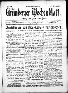 Gr&uuml;nberger Wochenblatt: Zeitung f&uuml;r Stadt und Land, No. 191. ( 26. August 1915 )
